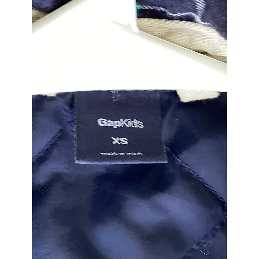 Gapkids Boys Quilted Lined Plaid Button Front‎ Jacket Winter Blue Green Size XS